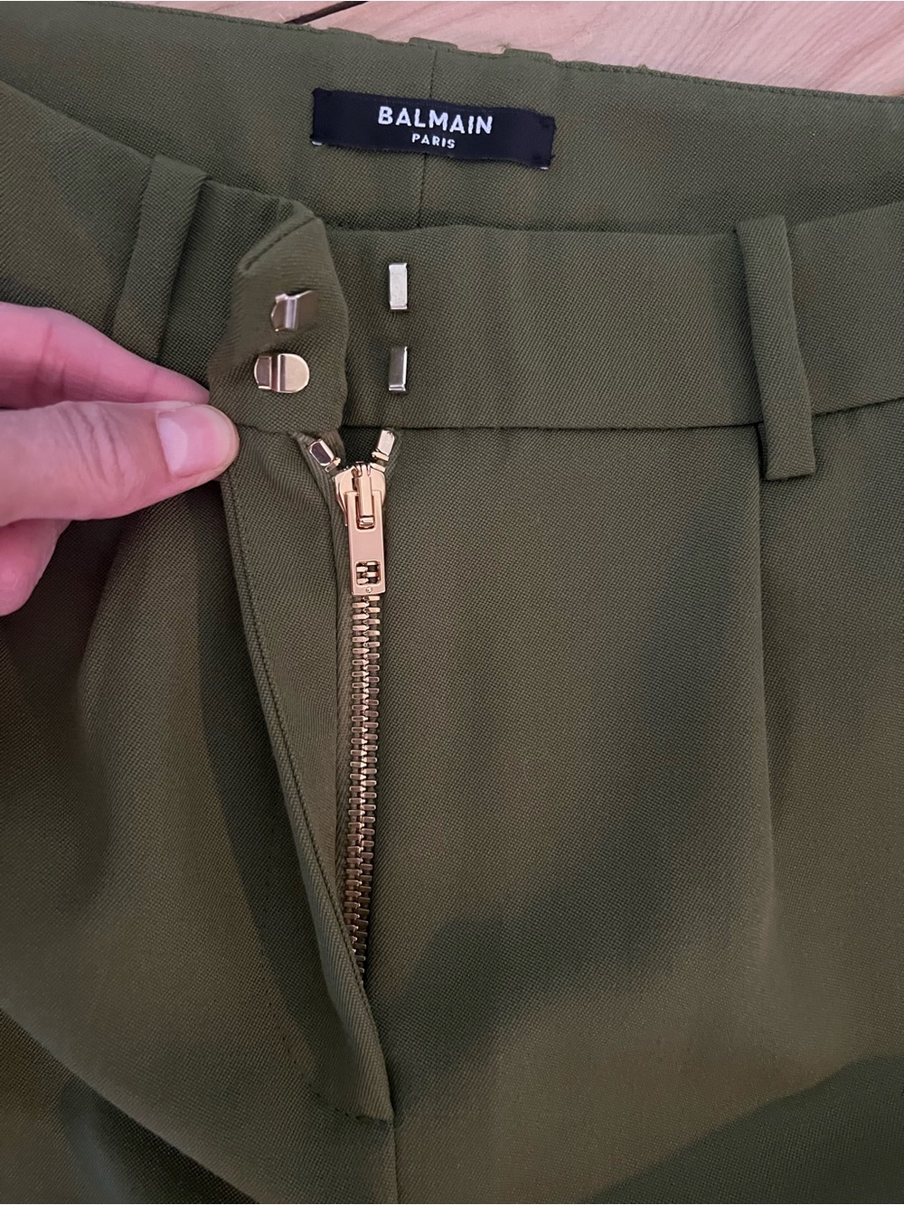 Balmain Olive Green High-Waist Pants - Picture 3 of 10